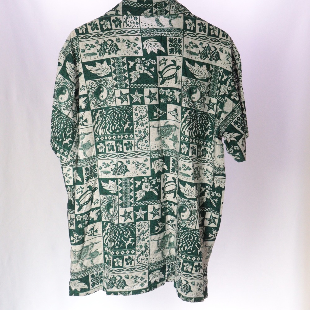 Vintage Hawaiian Shirt Green Turtle Geometric Men 2XL Short Sleeve Button Up - Picture 3 of 8
